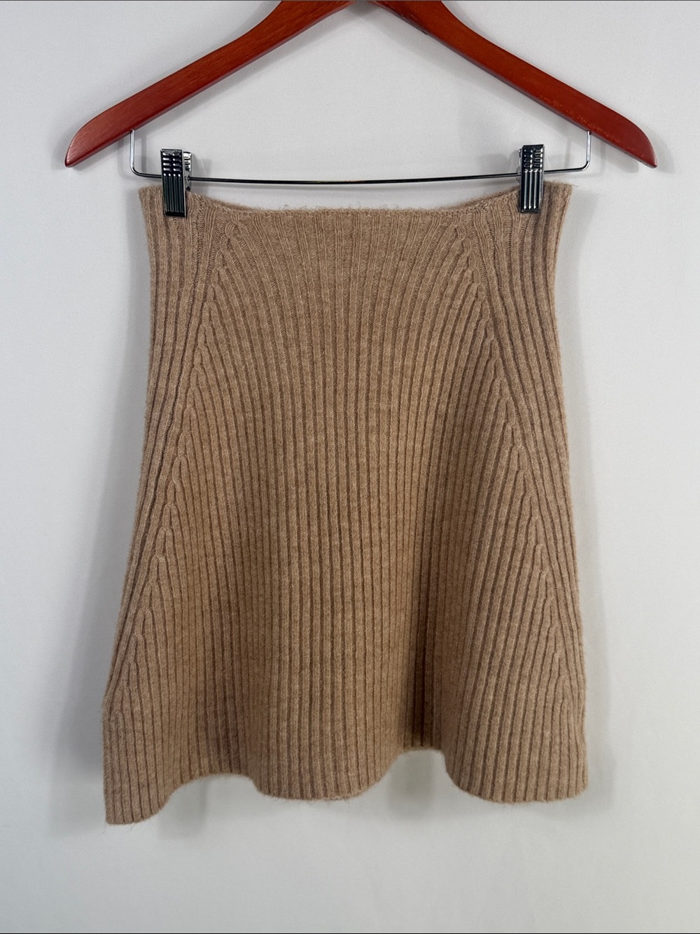 By Anthropology Ribbed Knit A-Line Pull On‎ Skirt in Camel One Size. Wool Blend